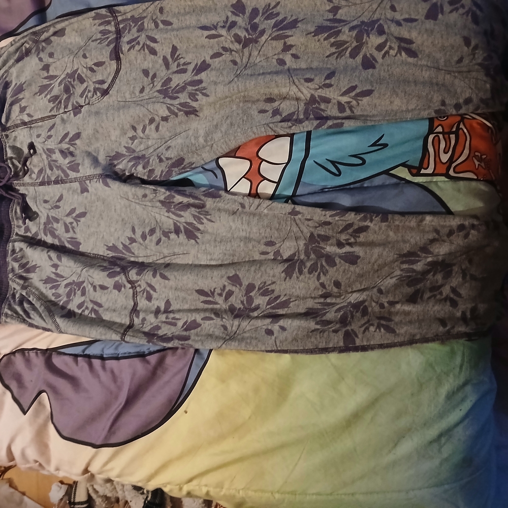 Gray and Purple Floral Pants